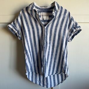 Lola River Short-Sleeve Striped Button Down Shirt Blue & White Sz S